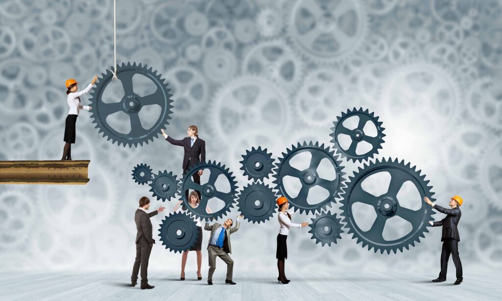 conceptual image of businessteam working cohesively. interaction